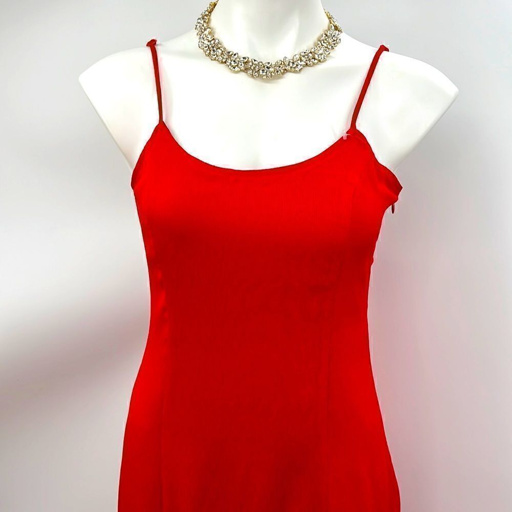 Lulu’s red maxi hi lo spaghetti strap dress